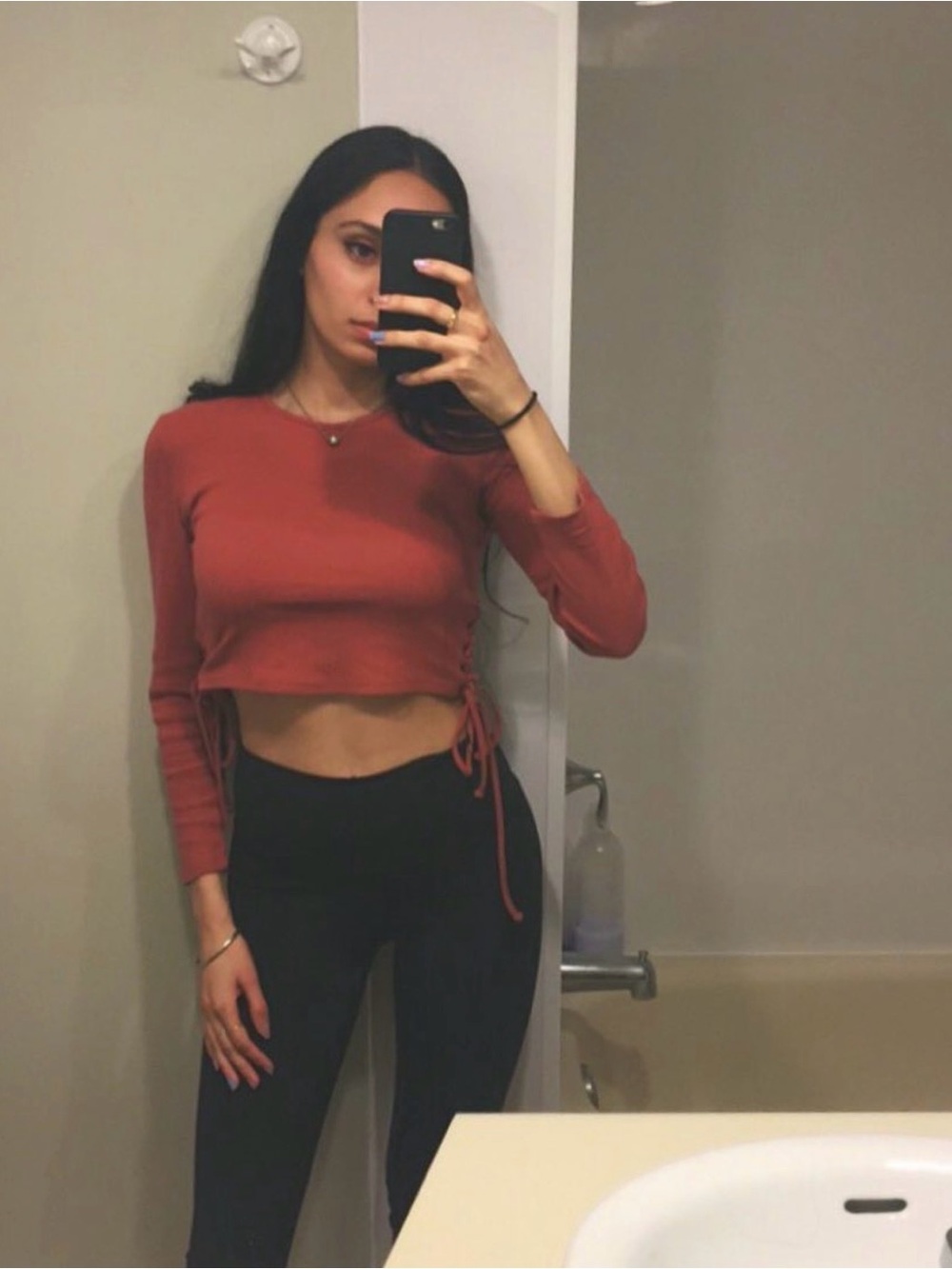 Ribbed Lace-Up Crop Top in Pink